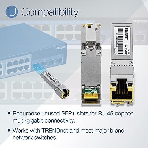 TRENDnet TEG 10GBRJ - SFP+ transceivermodul - 10 GigE, 5 GigE, 2,5 GigE - 1000Base-T, 10GBase-T, 2,5GBase-T, 5GBase-T - RJ-45 - op til 100 m