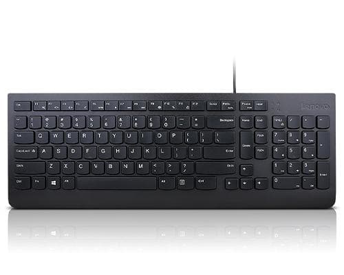 Lenovo Essential - Tastatur - USB - US med Euro-symbol - sort - til IdeaPad 3 15IML05, 320-14, 330-14, IdeaPad Gaming 3 15IMH05, ThinkCentre M920, V55 Sort