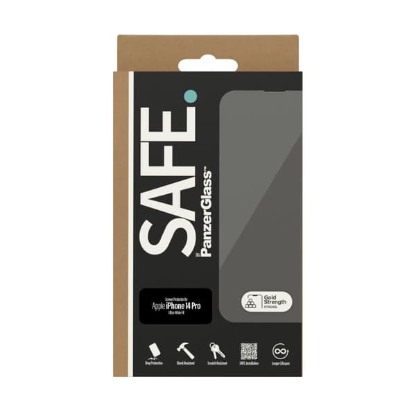 PanzerGlass SAFE - skärmskydd för mobiltelefon - ultra bred passform - glas - för Apple iPhone 14 Pro (SAFE95149)