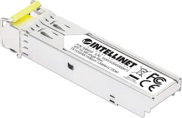 INTELLINET Gigabit SFP Mini-GBIC Transceiver WDM tovejs til fiberoptisk kabel 1000Base-BX-D (LC) single-mode port, 120 km, BiDi WDM (RX1490/TX1550), M