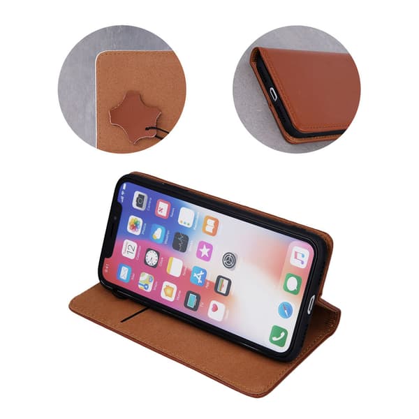Skinndeksel med stativ til iPhone 15 Plus - Brun