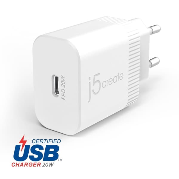 j5create JUP1420-EN 20W PD USB-C® vægoplader - EU (JUP1420-EN) Hvid