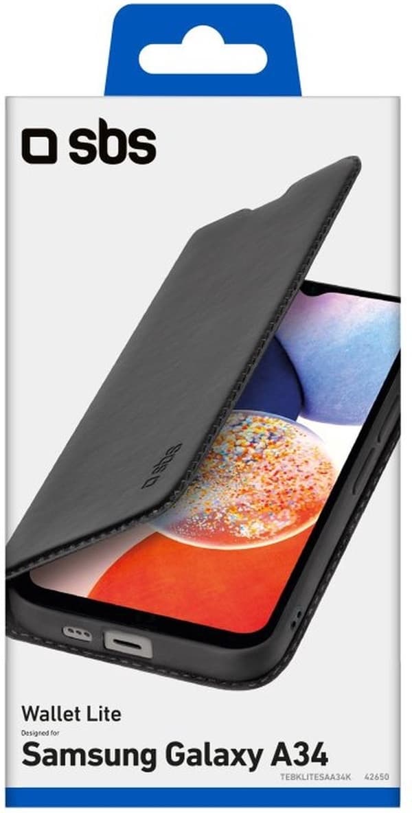 SBS Book Wallet Bokhylla Fodral - Passar Samsung Galaxy A34 - Mobiltelefonfodral - Svart