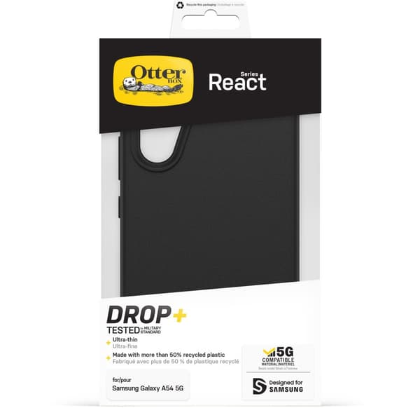 OtterBox React Series - Matkapuhelimen takakuori - antimikrobinen - polykarbonaatti, synteettiset kuidut - musta - Samsung Galaxy A54 5G (77-91590)