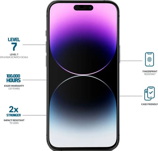 Eiger Mountain Glass Edge Skärmskydd Lämplig för iPhone 15 Pro | Case Friendly | Härdat glas | Helskärm | Återvunnet glas