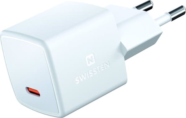 Swissten USB-C hurtigoplader - GaN teknologi - velegnet til Apple iPhone 7/8/SE/X/XS/XR/11/12/13/14 - Pro/Pro Max/Mini/Plus - 25W - Hvid