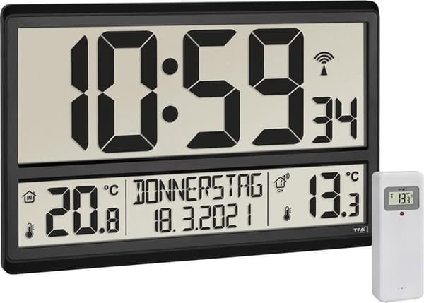TFA Dostmann 60.4521.01 Vægur Radiostyret 360 mm x 28 mm x 235 mm Sort Stort display