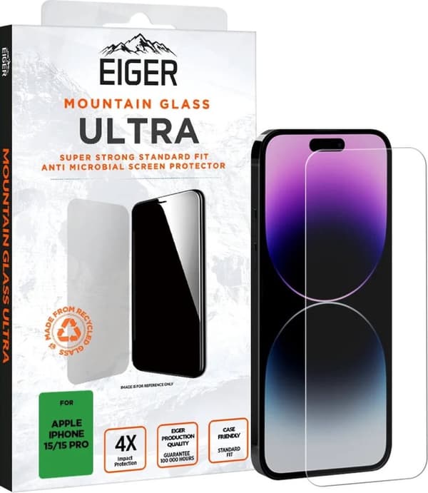 Eiger Mountain Glass ULTRA Lämplig för iPhone 15 / 15 Pro härdat glas