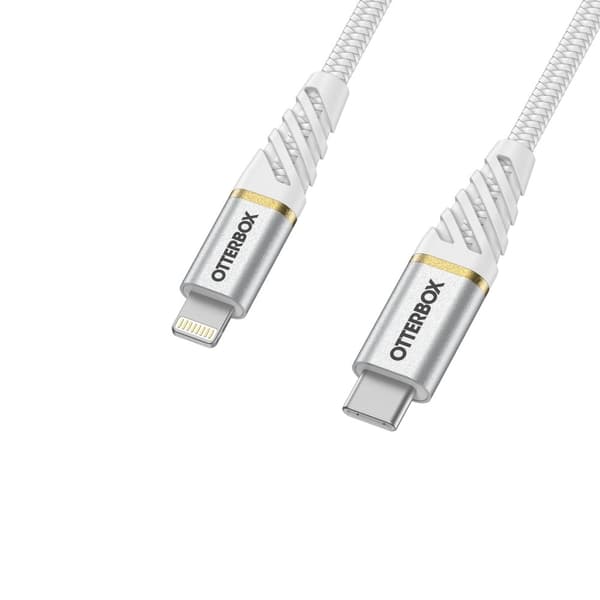 OtterBox Premium - Lightning-kaapeli - Lightning-uros 24-nastaiseen USB-C-uros - 1 m - Cloud Sky White - USB-virtalähde (60W) - Apple iPadille/iPhonel