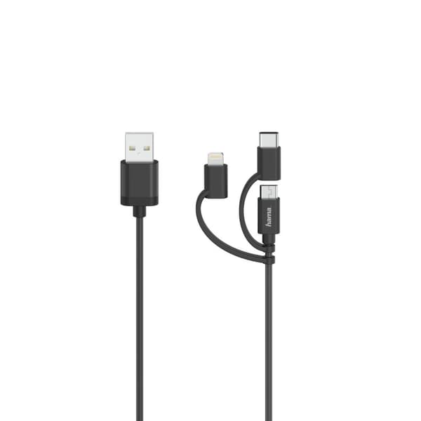 Hama Micro USB-kabel, 3-i-1, inkl. adapter till USB-C & Lightning, USB 2.0, 0,75 m (00200617)