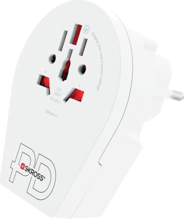 Skross World to Europe Reseadapter - Med USB-C PD Laddningsport - Vit