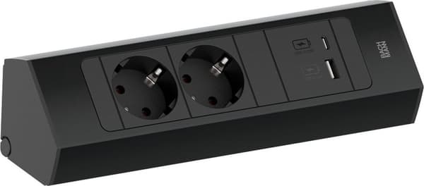 Casia 2 hjørnestik sort, 2 stik og USB opladere