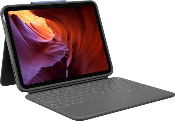 Logitech Rugged Folio - tastatur og folio-etui - Apple Smart-stik - QWERTZ - Tysk - Grafit - til Apple 10,2" iPad Wi-Fi, 10,9" iPad Wi-Fi