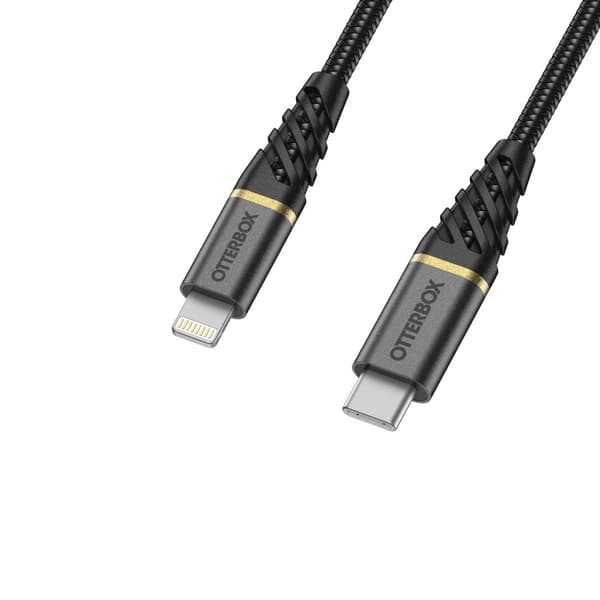 OtterBox Premium - Lightning-kabel - Lightning hane till 24-stifts USB-C hane - 2 m - Glamour Svart - för Apple iPad/iPhone/iPod (Lightning)