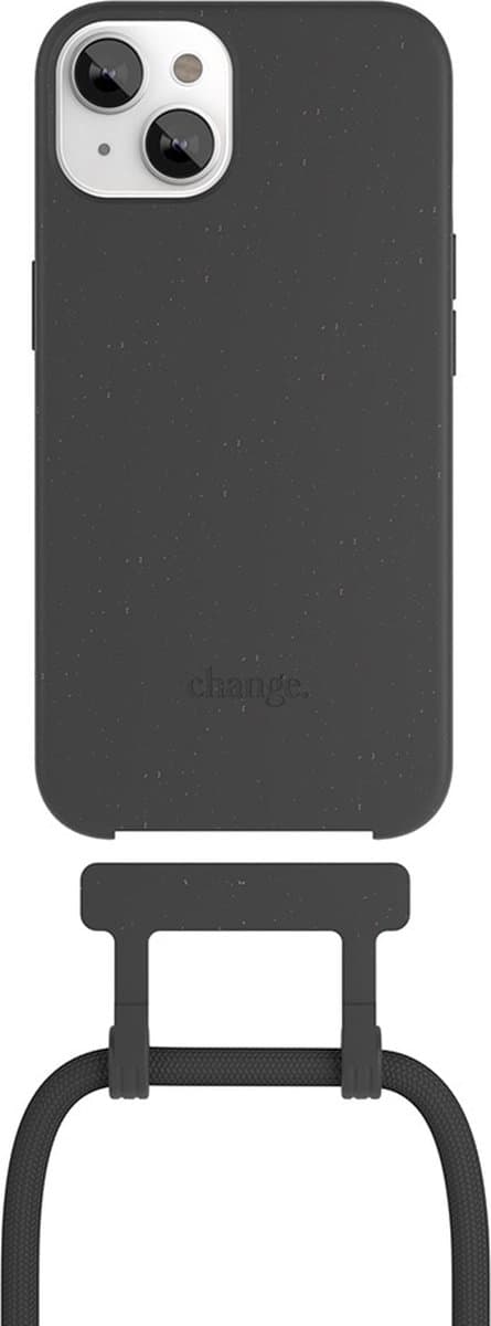 Change 2 in 1 Bio Case - egnet til iPhone 14 Plus - aftagelig halsrem - bæredygtig - miljøvenlig - lavet af biomaterialer - Sort