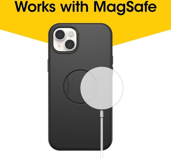 OtterBox OtterGrip kotelo sopii Apple iPhone 15 Plus | Yhteensopiva MagSafe | Takakansikotelo | Musta