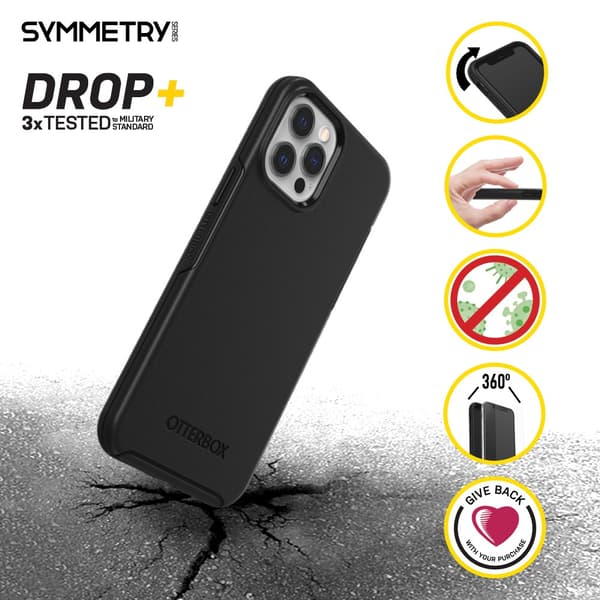 OtterBox Symmetry Series - Bagcover til mobiltelefon - Polycarbonat, Syntetiske fibre - Sort - til Apple iPhone 12, 12 Pro