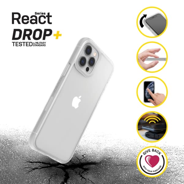 OtterBox React Series - Bakskal till mobiltelefon - Genomskinlig - för Apple iPhone 12, 12 Pro