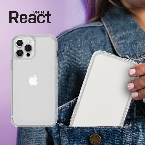 OtterBox React Series - Bakskal till mobiltelefon - Genomskinlig - för Apple iPhone 12, 12 Pro