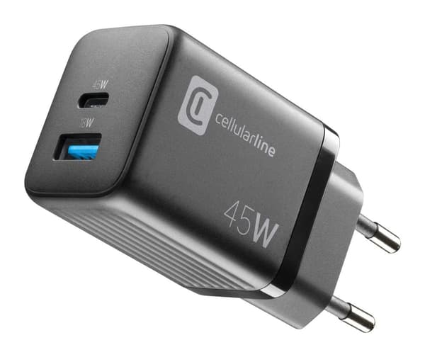 Cellularline USB-oplader Multipower Micro 45W GaN 2 porte PD Sort (60001) Sort