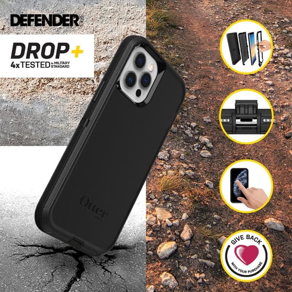 OtterBox Defender Series - ProPack Packaging - takakuori matkapuhelimelle - kestävä - polykarbonaatti, synteettiset kuidut - musta - Apple iPhone 12,