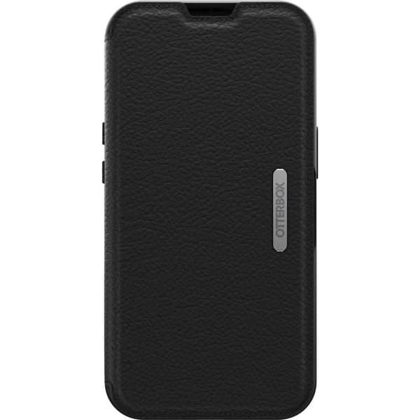 OtterBox Strada Series - flip taske til mobiltelefon - ægte læder, polycarbonat - midnight black - til Apple iPhone 13