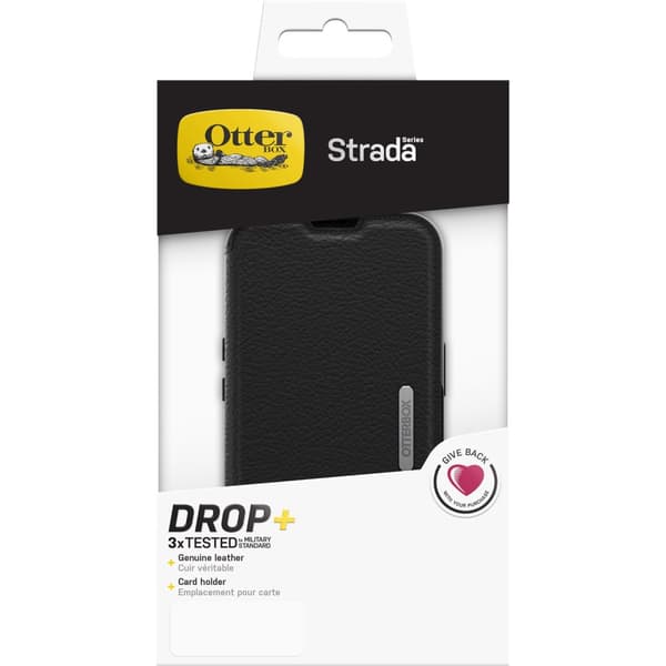 OtterBox Strada Series - flip taske til mobiltelefon - ægte læder, polycarbonat - midnight black - til Apple iPhone 13