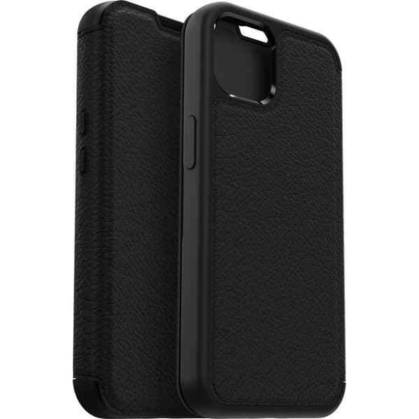 OtterBox Strada Series - flip taske til mobiltelefon - ægte læder, polycarbonat - midnight black - til Apple iPhone 13