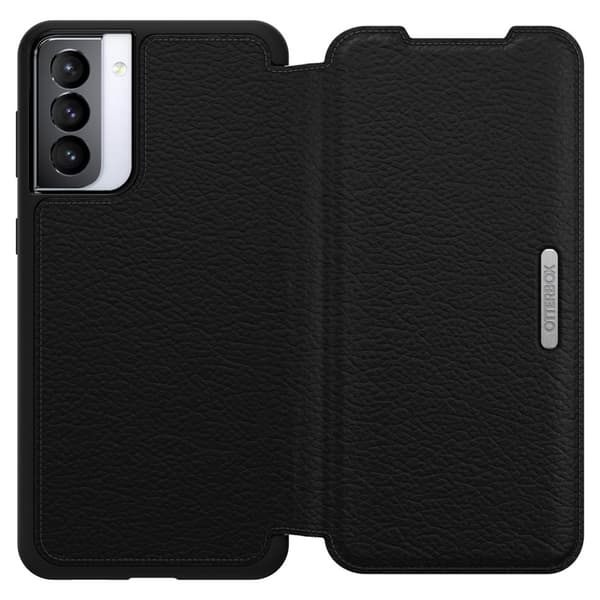 OtterBox Strada Series - flip cover til mobiltelefon - læder, polycarbonat - midnight black - til Samsung Galaxy S21+ 5G