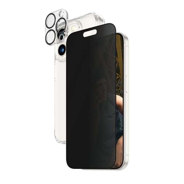 PanzerGlass™ Privacy 3-i-1 sæt iPhone 15 Pro - Apple - Apple - iPhone 15 Pro - Tør applikation - Stødsikker - Gennemsigtig - 1 stk (B1173+P2810)