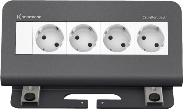 Kindermann CablePort desk² - fatningshus - overflademonterbar - strømforsyning X 4 - Skifergrå, RAL 7015 (7430000074)