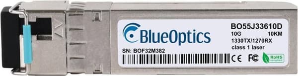 Alcatel-Nokia 3HE05037AB-kompatibel BlueOptics© SFP+ Bidi-sändtagare för enkelläge 10 Gigabit höghastighetsdataöverföringar i fiberoptiska nätverk. St