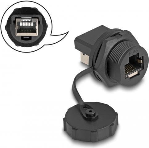 DeLOCK RJ45 Cat.6A kobling med tætningshætte til installation IP67 støvtæt og vandtæt (87251)