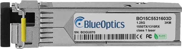Comnet SFP-48B -yhteensopiva BlueOptics© SFP Bidi -lähetinvastaanotin yksimuotoiseen Gigabitin nopeaan tiedonsiirtoon valokuituverkoissa. Tukee Gigabi
