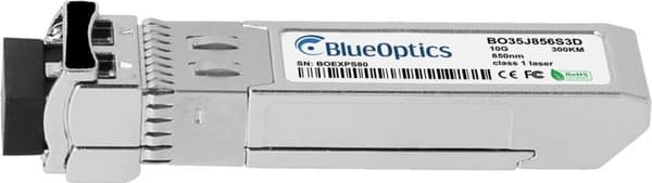 HPE Aruba R9Q46A-kompatibel BlueOptics© SFP+ transceiver för multimode 10 Gigabit höghastighetsdataöverföringar i fiberoptiska nätverk. Stöder 10 Giga