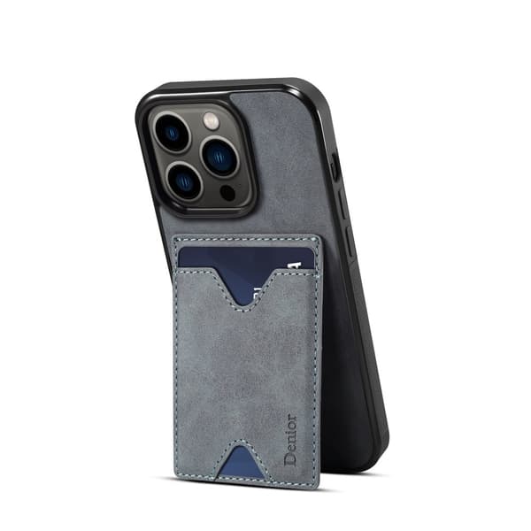 Kunstskinndeksel med magsafe kortholder iPhone 15 Plus - Grå