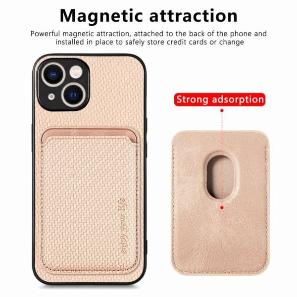 Takakansi magsafe-korttitaskulla iPhone 15 Plus - Beige