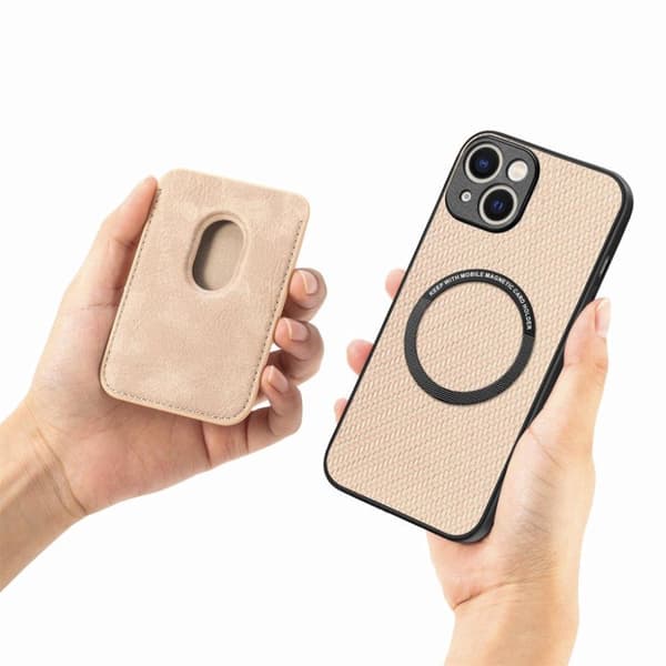 Bagcover med magsafe kortholder til iPhone 15 Plus - Beige