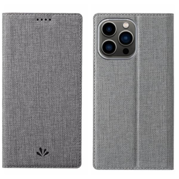 Konstläderfodral med ställ till iPhone 15 Pro - Grå