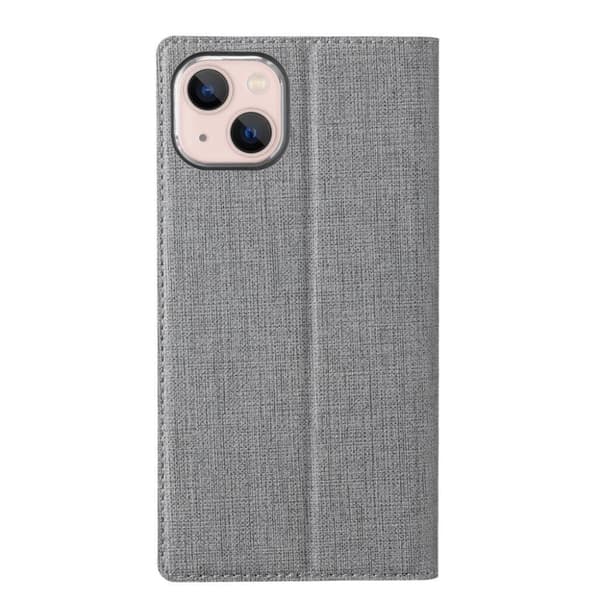Kunstskinndeksel med stativ til iPhone 15 Plus - Grå