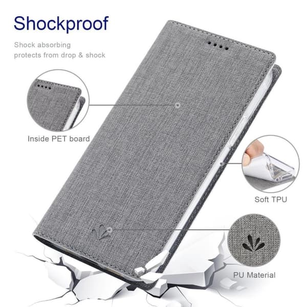 Keinonahkakotelo telineellä iPhone 15 Plus - Harmaa