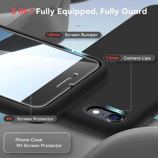 Gummibelagt stilfuldt cover 3in1 iPhone 7/8/SE2/SE3 - Sort