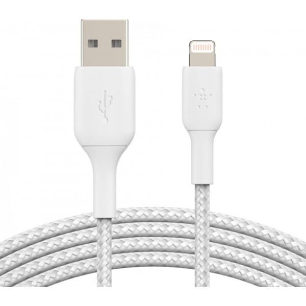 Belkin BOOST CHARGE™ Lightning - USB-A kabel flätad, 2m, vit