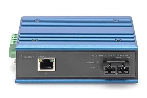 DIGITUS industriel Gigabit mediekonverter - 1x RJ45, 1x SC-Duplex 1310nm - single-mode fiber - 20 km rækkevidde - 10/100/1000 Mbps - DIN-skinnemonteri