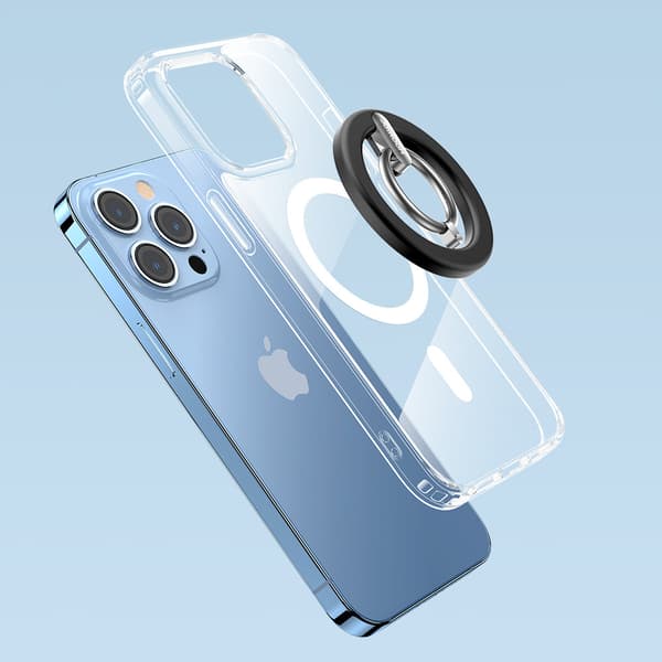Biltelefonholderen er et magnetisk ringestativ, sort