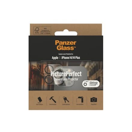 PanzerGlas | Linsebeskytter | Apple iPhone 14, 14 Plus | Polymethylmethacrylat | Sort | Banner