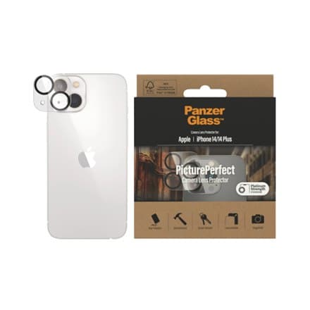PanzerGlas | Linsebeskytter | Apple iPhone 14, 14 Plus | Polymethylmethacrylat | Sort | Banner