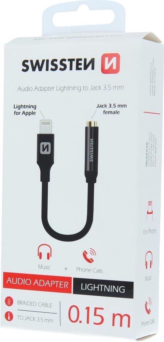 Swissten Audio Adapter, Lightning to Jack 3,5 mm, 0,15 m, svart, blister (73501211)