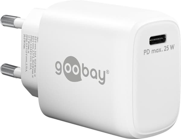 Goobay hjemmeoplader med 1 USB-C PD port - 25W/hvid