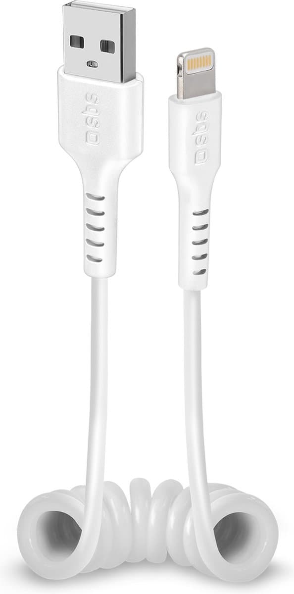 SBS Spiral USB-A til Apple Lightning Kabel MFI 0,5 Meter - Hvid